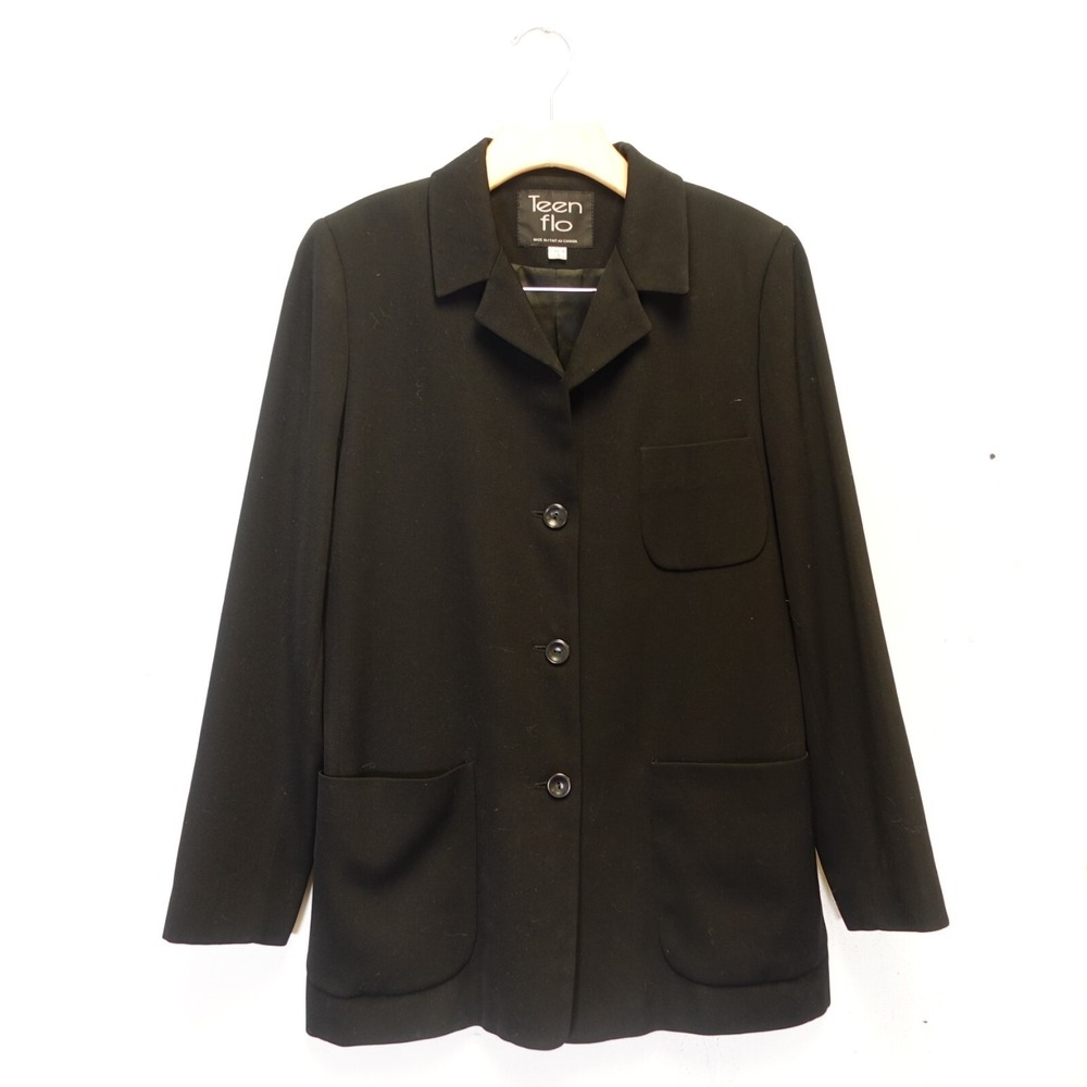 Womens Blazer 8 Wool Black Single Breasted Pea Coat Front Pockets Canada Teenflo